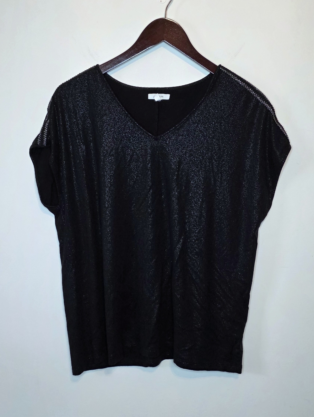 Maurices Black Shimmer Fog Foil V-Neck Dolman Sleeve Tee Party Edgy Size Large